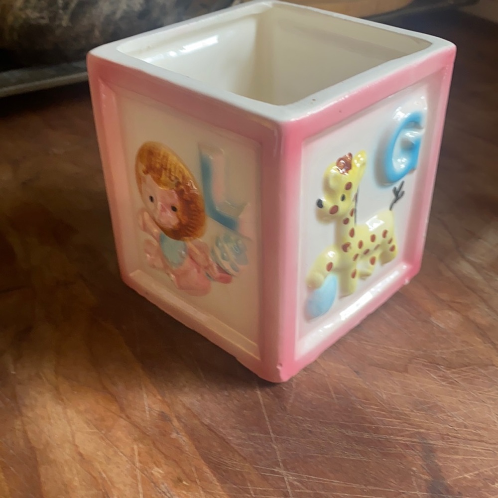 Vintage alphabet block planter for nursery room shower gift idea zoo animals